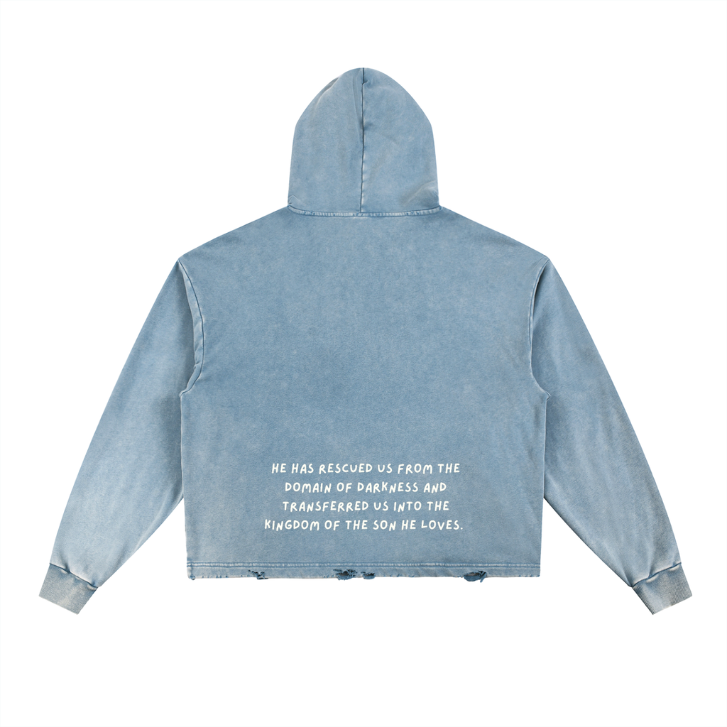 Vintage Washed Frayed-Hem Hoodie